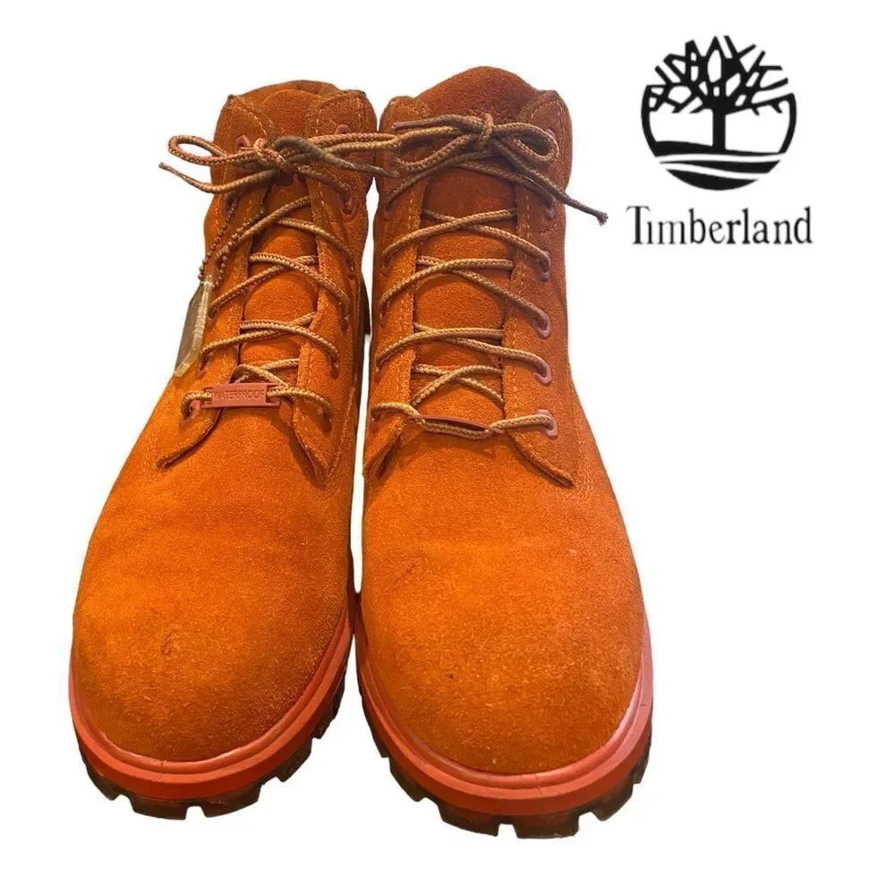 Timberland Big Kids 6 Inch Premium Waterproof Suede Leather Rust Boots 5.5